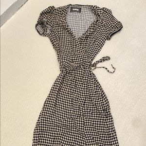 Reformation gingham black and cream wrap dress
